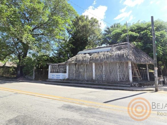Esquina de la propiedad con palapa de local comercial sobre la avenida