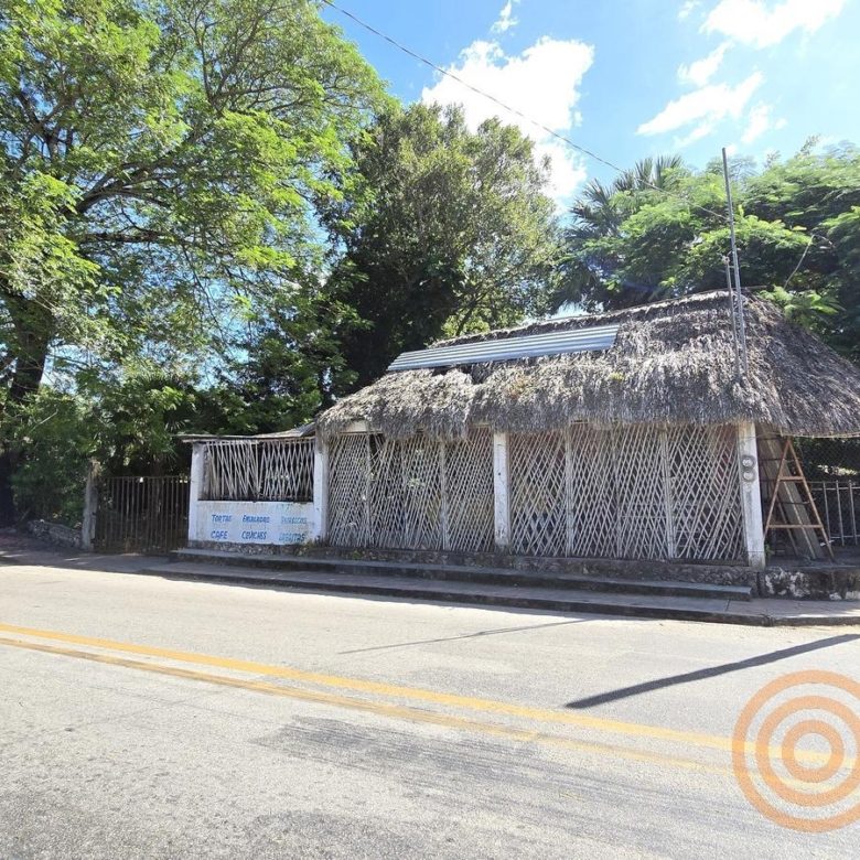 Esquina de la propiedad con palapa de local comercial sobre la avenida