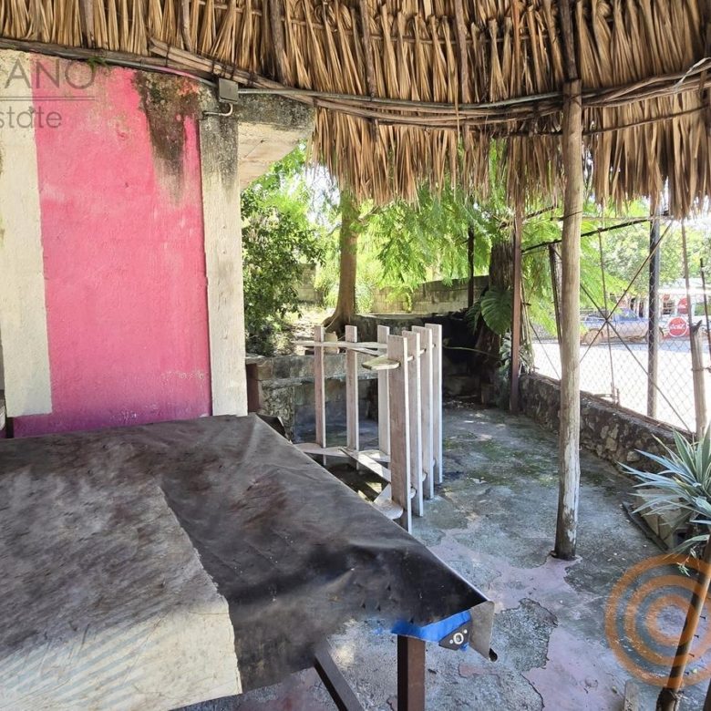 Interior de la palapa del local comercial con cocina