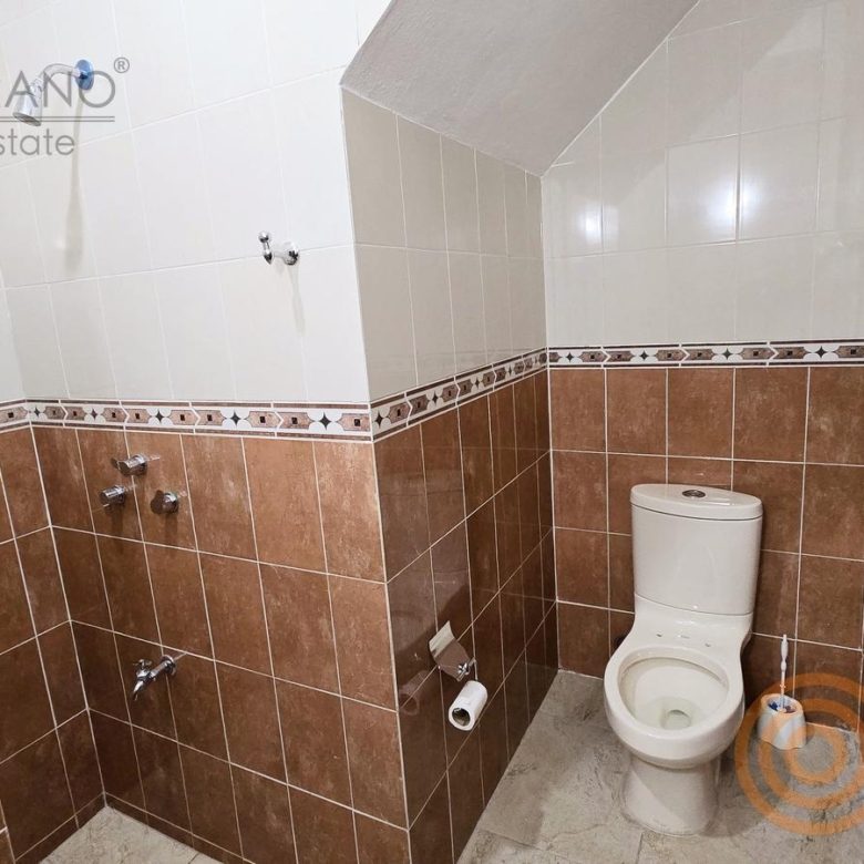 Baño de visitas con azulejo terracota
