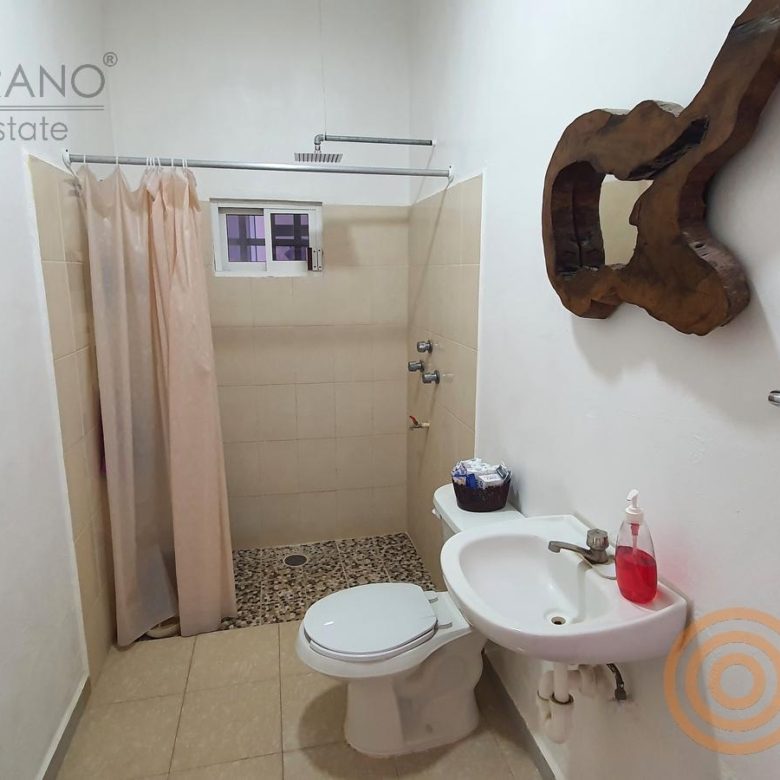 Baño con regadera y lavabo de una recámara