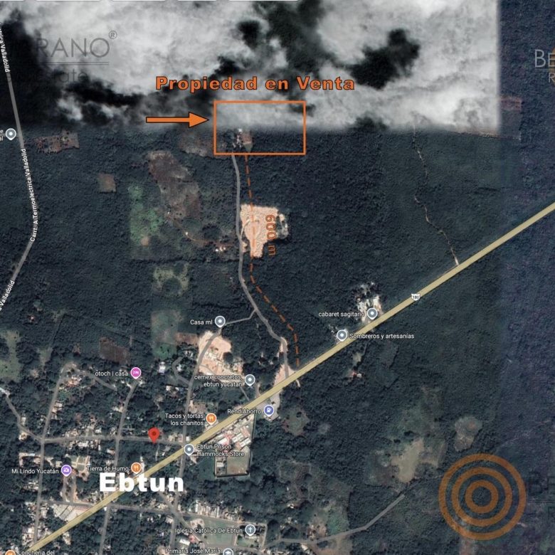 Mapa de ubicación del rancho en Ebtún, a 10 minutos de Valladolid, Yucatán
