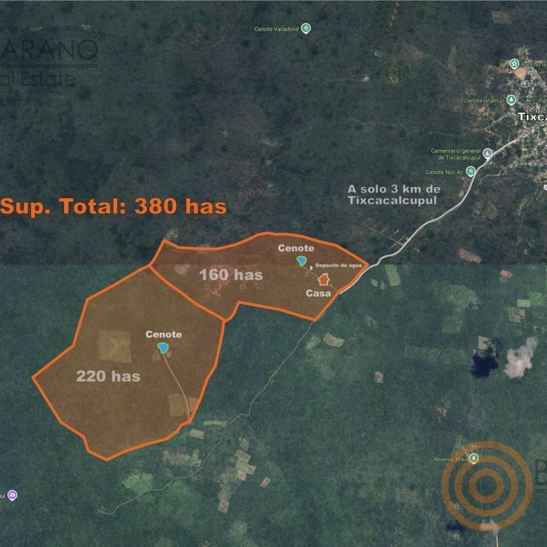 Mapa satelital de los dos predios: 380 ha en total, Kanum de 160 ha y Susula de 220 ha