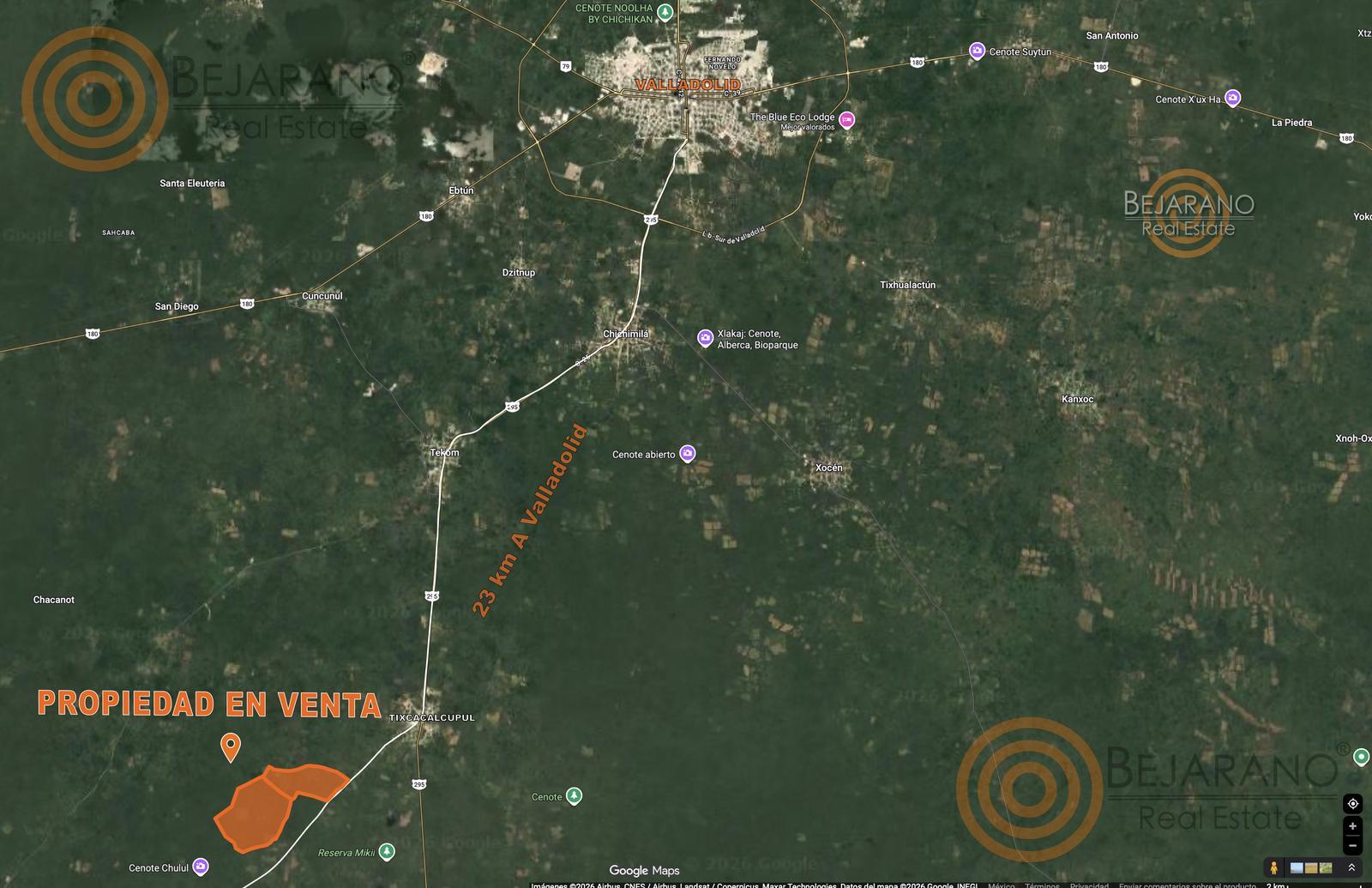 bre-rv-tixcalcupul-380-08 Ubicación del rancho respecto a Valladolid en vista satelital