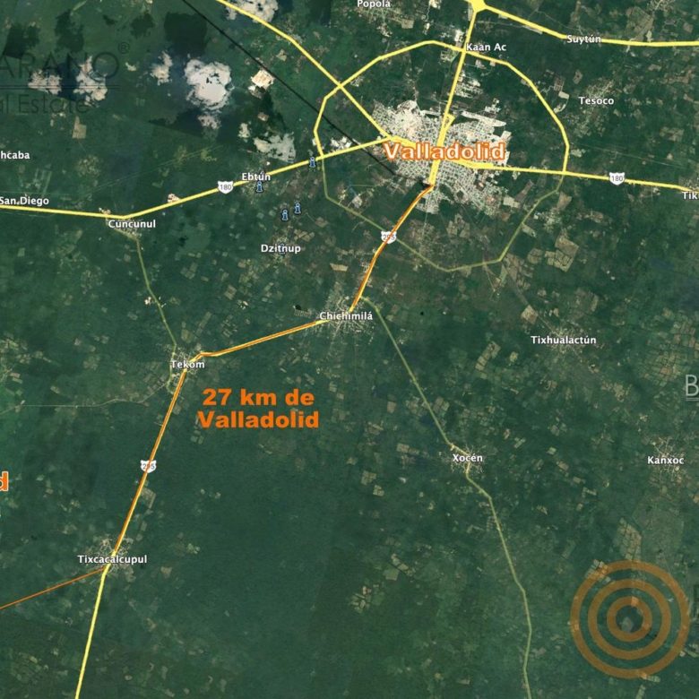 Mapa satelital: el rancho a 27 km de Valladolid