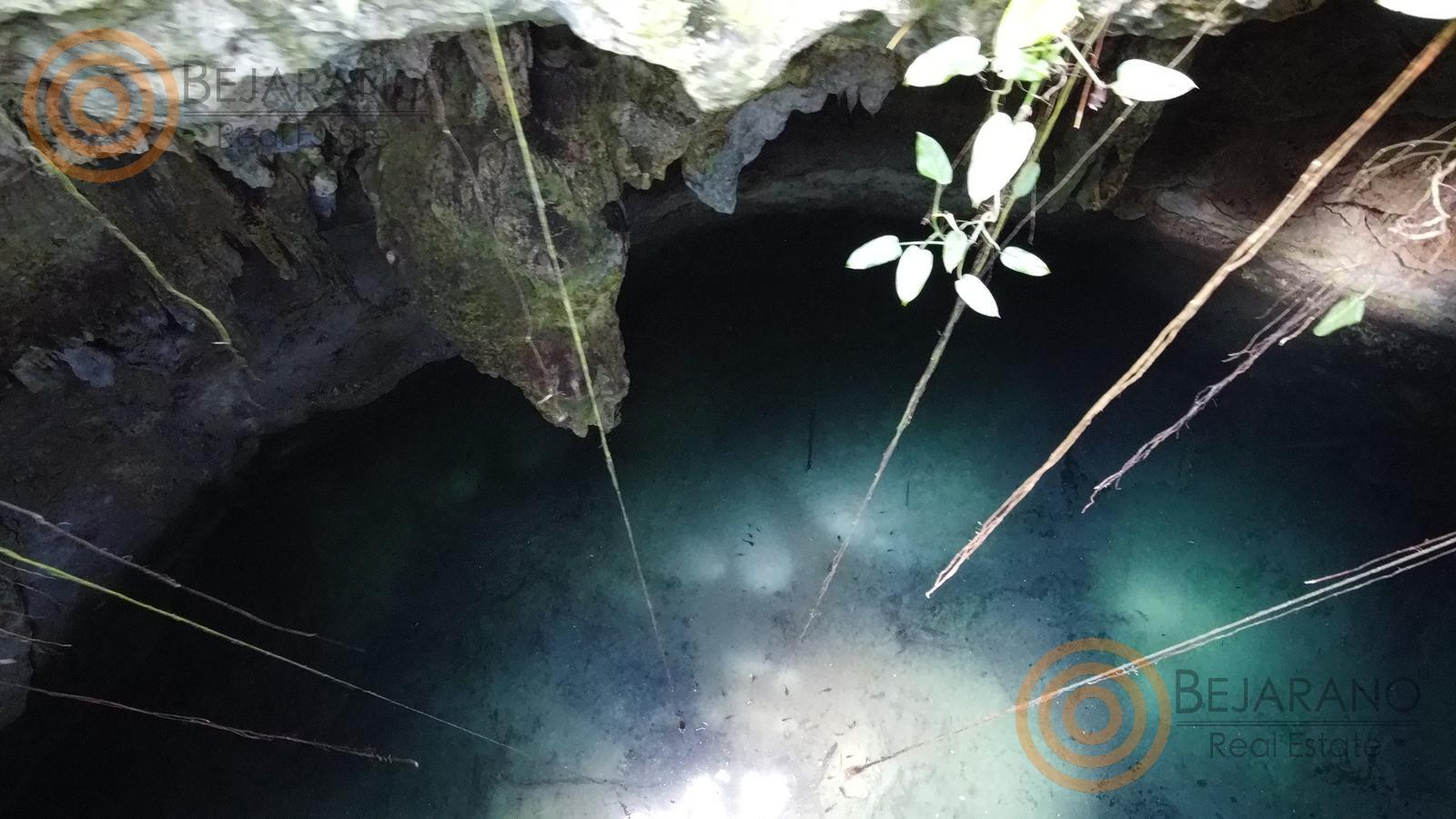 bre-tix-001-25 Cenote con agua azul bajo la cueva