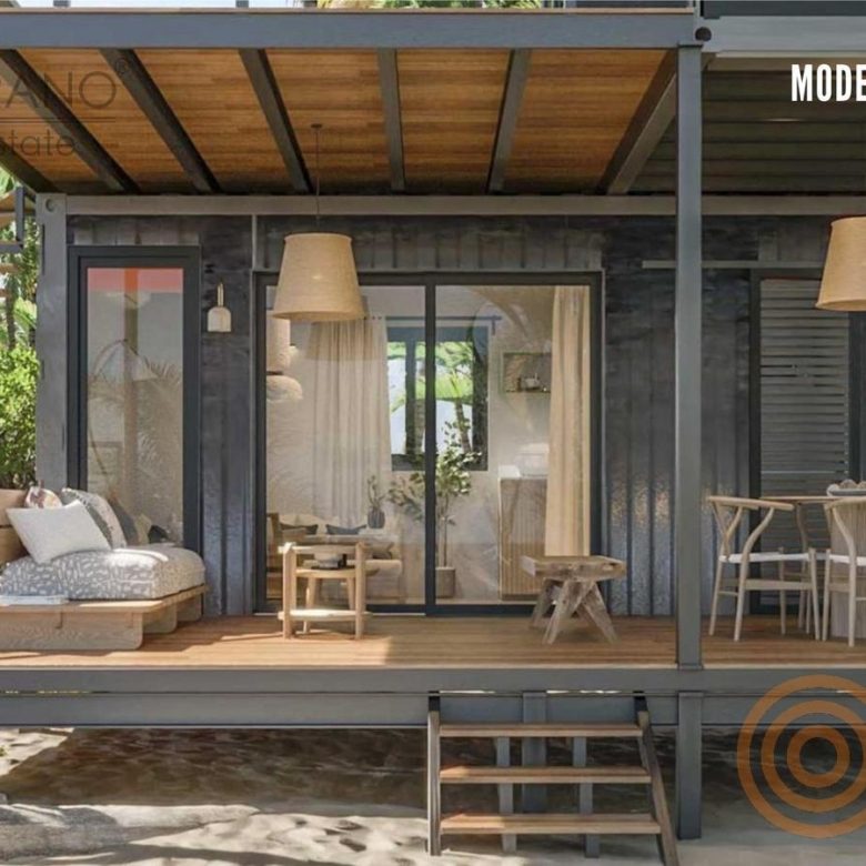 Modelo Kyoto: casa de contenedor con terraza y mobiliario