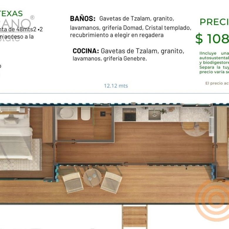Plano del modelo Texas con dos recámaras