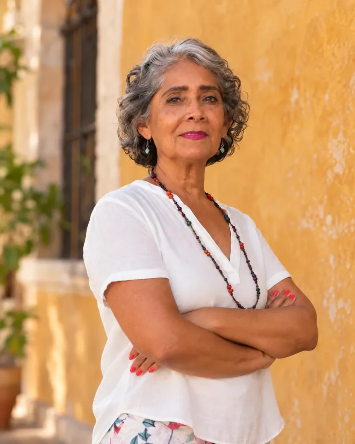 Gabriela Díaz, de la familia Bejarano, en una calle de Valladolid, Yucatán